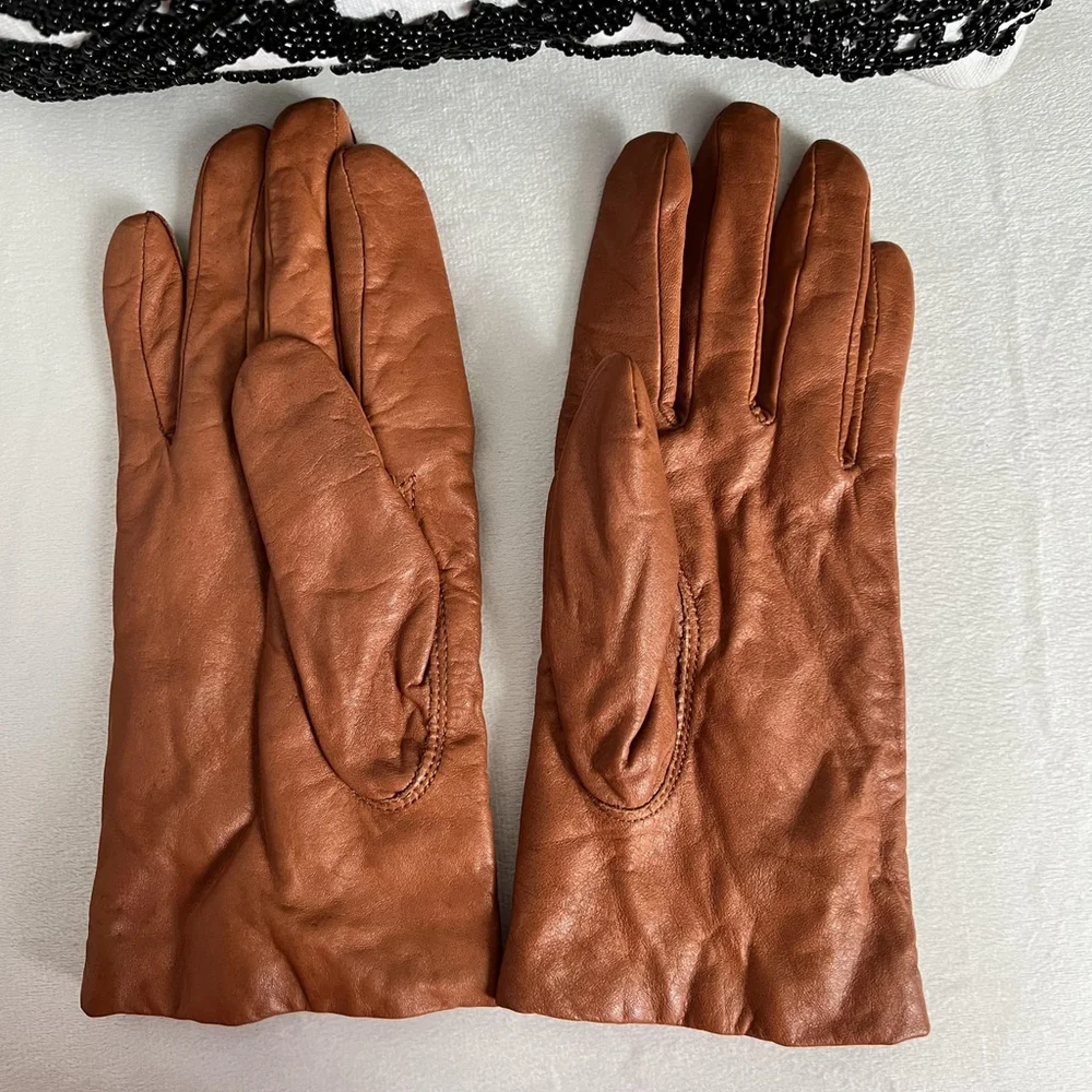 Cara By Gates Gloves Womens Medium Brown Genuine Leather Knit Lined Winter